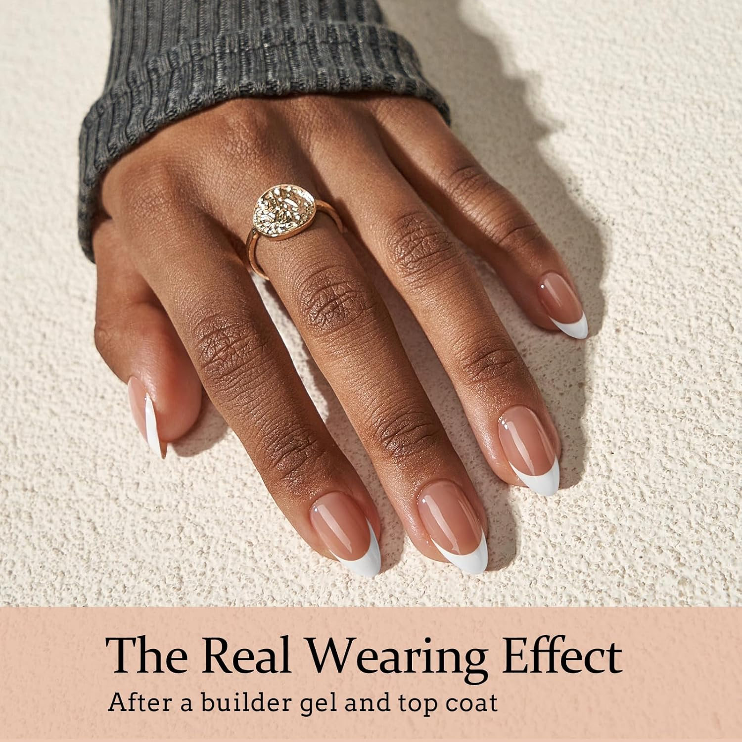 Btartboxnails French Gel Nail Tips - French Tip Press on Nails Brown Short Almond XCOATTIPS Pre-Applied Tip Primer & Base Coat, No Need to File Fake Nails for Nail Art DIY image number 3