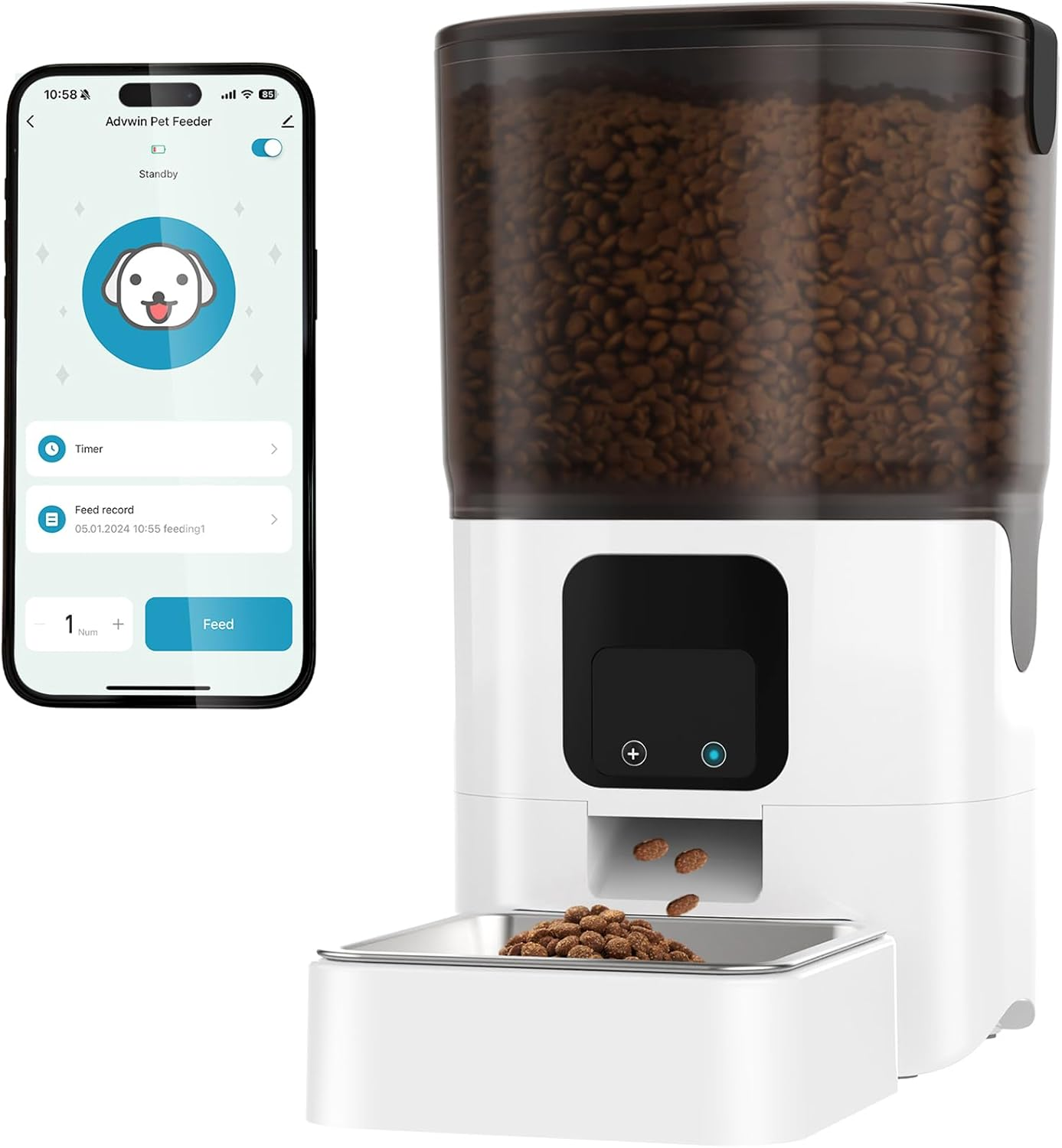 ADVWIN Automatic Cat Feeders Wifi, Cat/Dog Food Dispenser with App Control for Feeding, Smart Timed Pet Feeder with Alexa, 6L Auto Pet Feeder for Cat and Small Dog, up to 10 Meals per Day