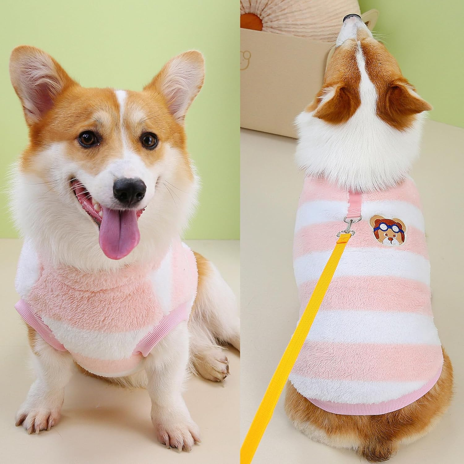 Zunea Striped Dog Sweaters Jumpers for Small Medium Dogs Corgi Warm Fleece Winter Jacket Coats with D-Ring Fuzzy Pullover Puppy Clothes Soft Warm Cold Weather Vest Pet Dachshund Apparel Pink S image number 2