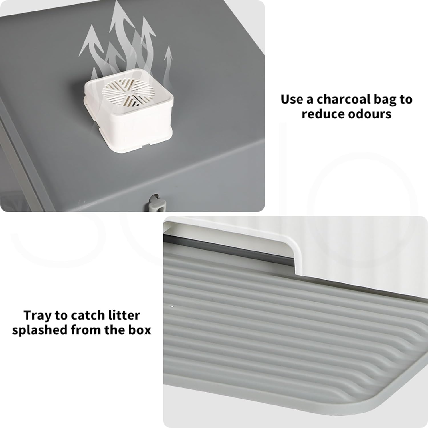 Pawz Pets Cat Litter Tray Boxes Enclosed, Spacious Kitty Litter Tray with Complementory Scoop and Drawer Design,Two-Way Door Cat Litter Box Anti-Splashing with Cat Toilet Mat, Easy Cleaning, Grey image number 4