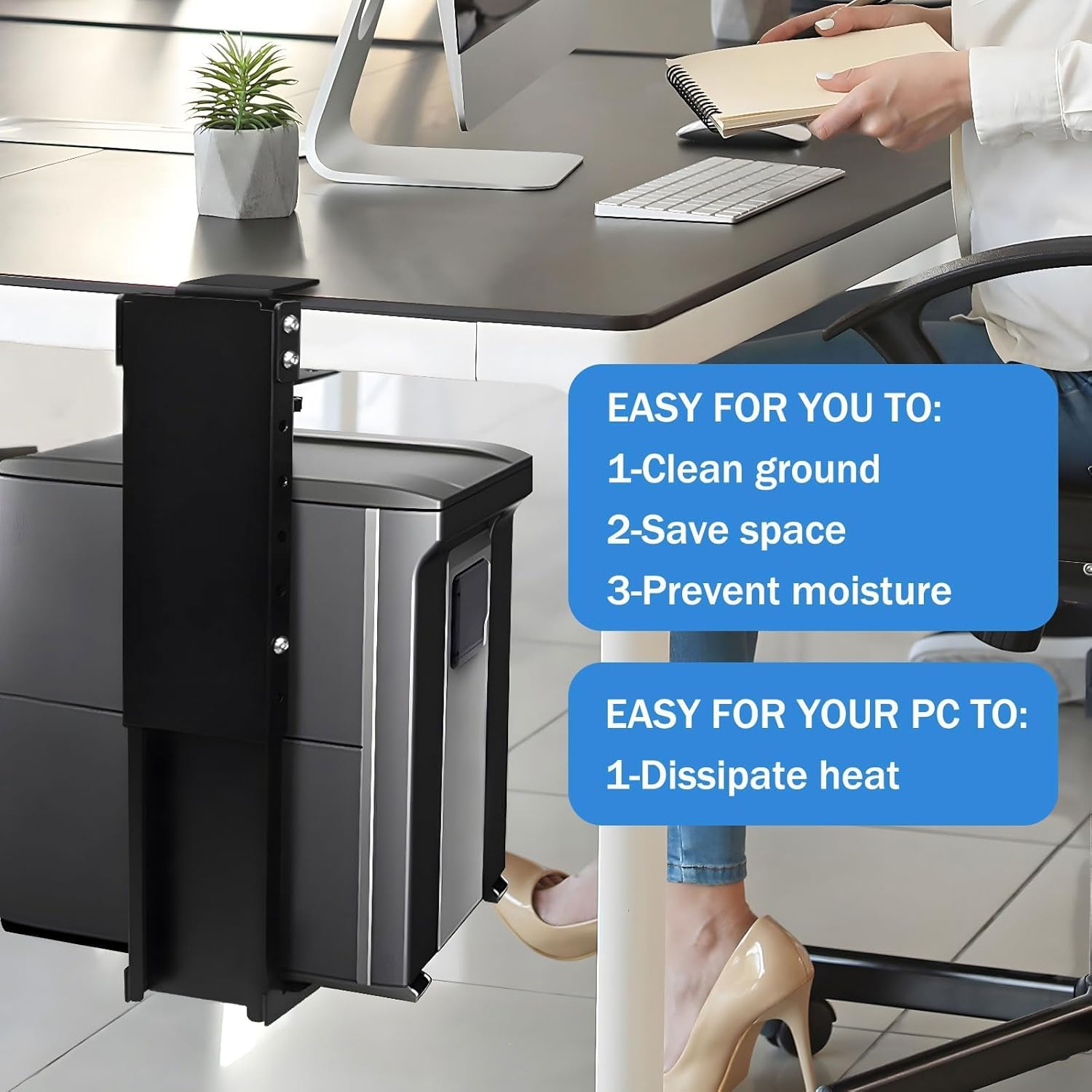 Adjustable Clamp Mount on Desk for PC Tower - No Drilling, Height - 13.2" to 21.6", Width - 5.5" to 9.8", Heavy Duty under Desk Computer Mount, Computer Case CPU Holder with Tool-Free Installation