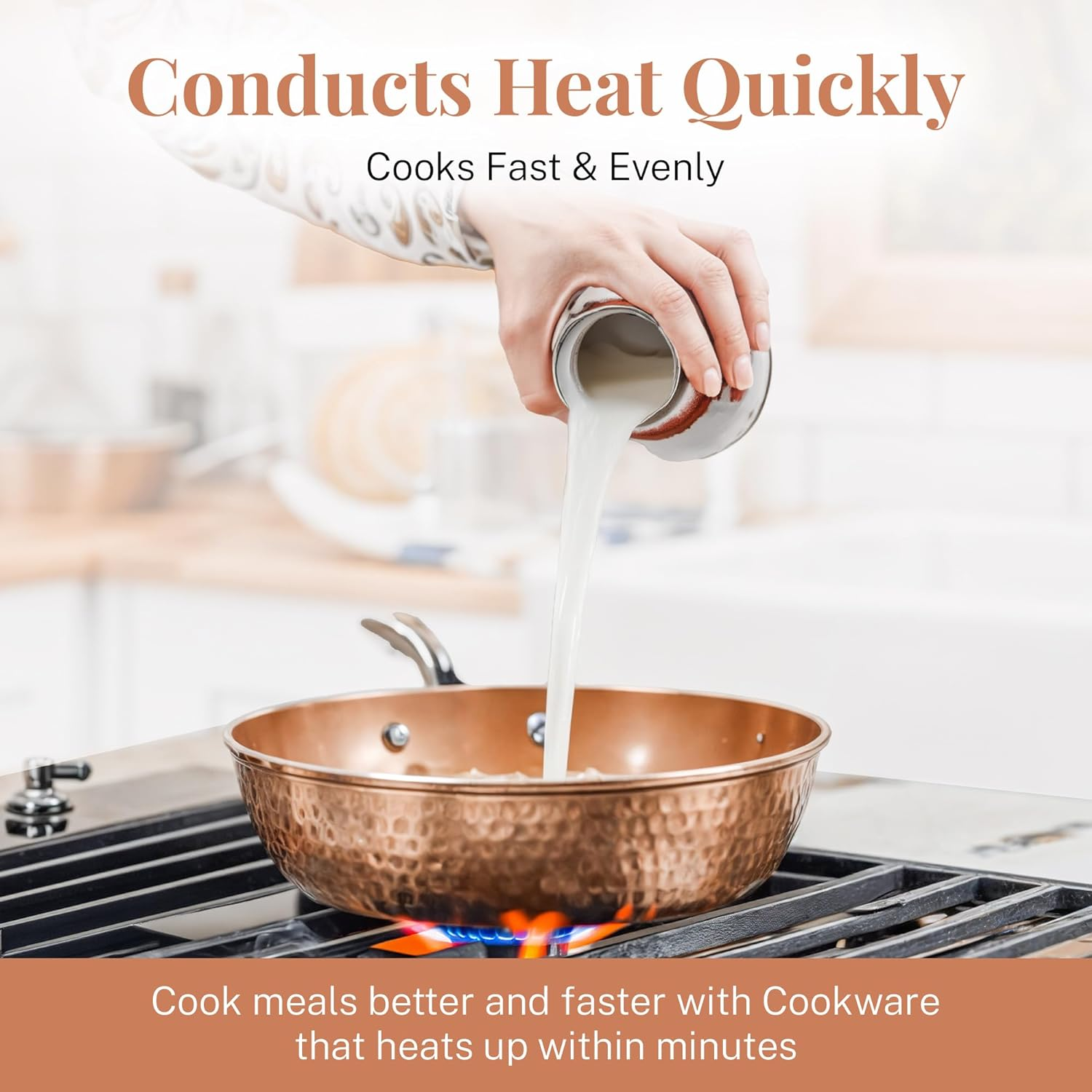 Gotham Steel 2697 12&rdquo; Nonstick Fry Pan with Lid &ndash; Hammered Copper Collection, Premium Aluminum Cookware with Stainless Steel Handles, Induction Plate for Even Heating, Dishwasher & Oven Safe Large image number 4