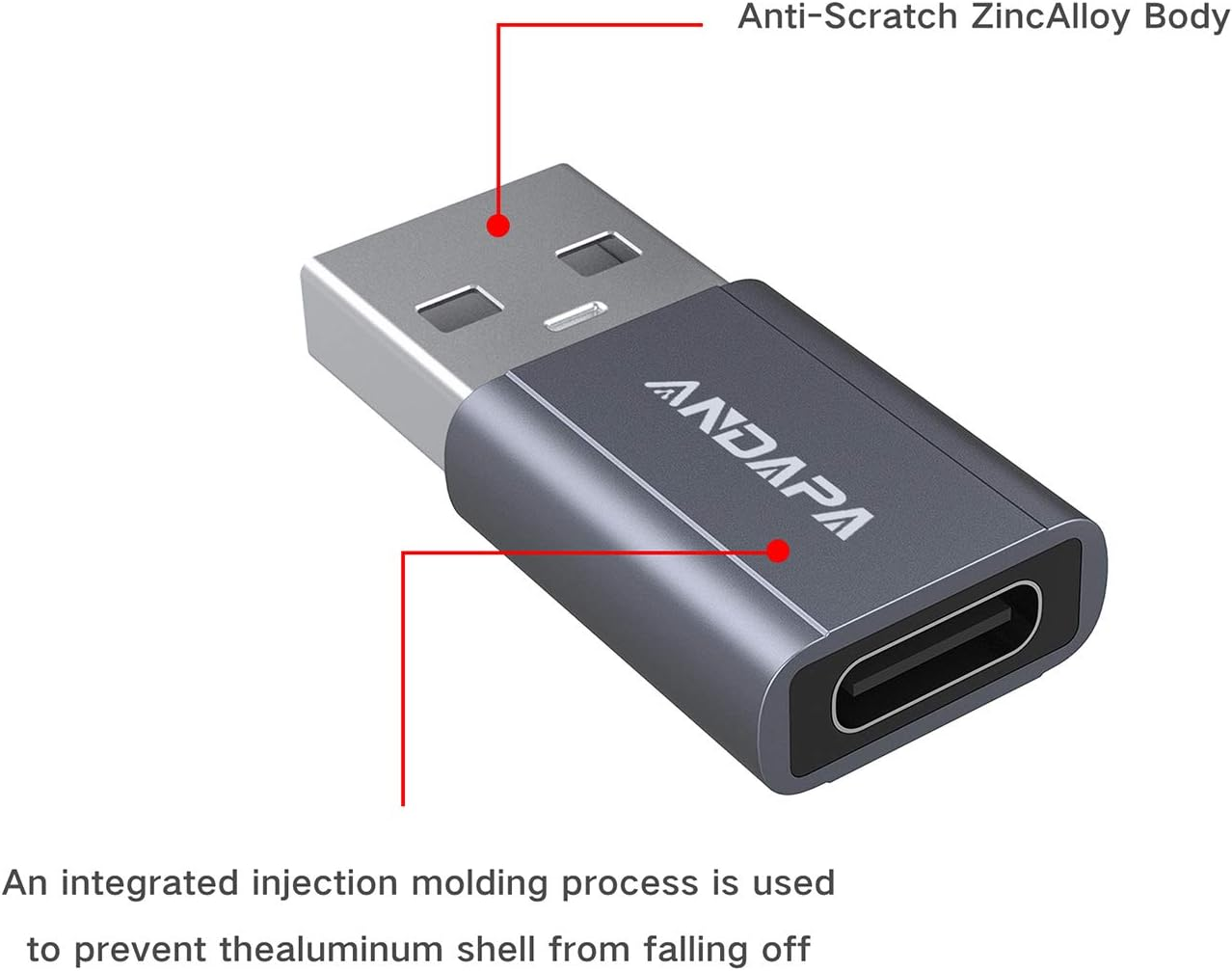 ANDAPA USB to USB C Adapter(2 Pack),Usb a to USB C Charger Cable Adapter for Iphone 12 13 14 15 16 Mini Pro Max,Airpods Ipad Pro,Samsung Galaxy Note 10 20 21 S21 Plus,Google Pixel 5 4 4A 3A XL image number 4