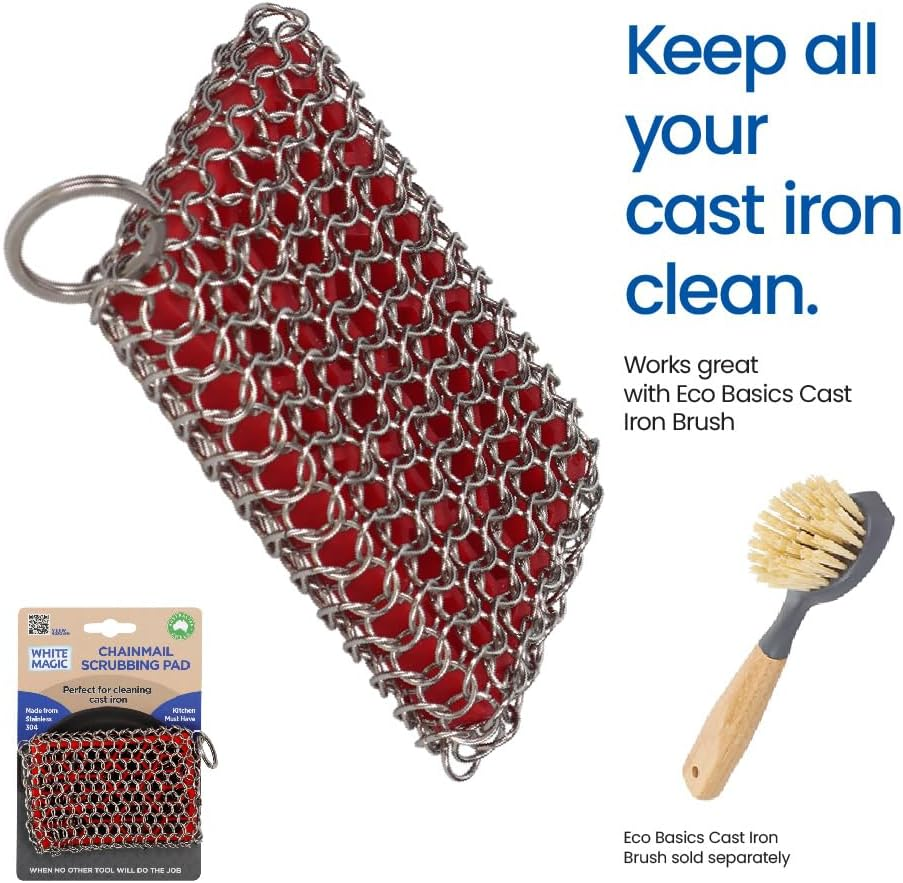 White Magic Chainmail Scrubbing Pad &ndash; Premium Stainless Steel 304, Heavy-Duty Cleaning for Stubborn Residue, Built-In Hang Loop, Dishwasher Safe, Perfect Scrubbing Power for Cast Iron Cookware image number 5