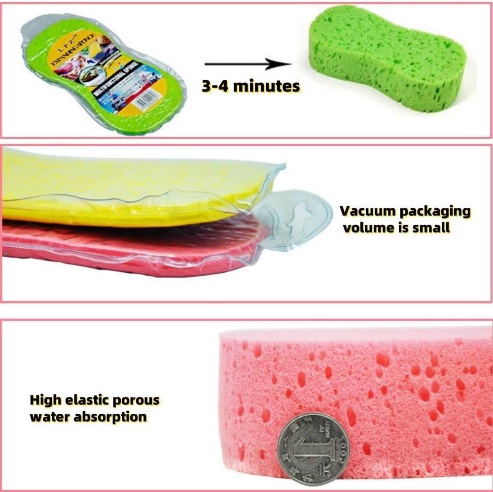 Leitungg Car Wash Sponge, Large Multi Use Sponges for Cleaning, Tile, Bike, Easy Grip Sponge for Kitchen, Bathroom, Household Cleaning, 3Pcs Random Color
