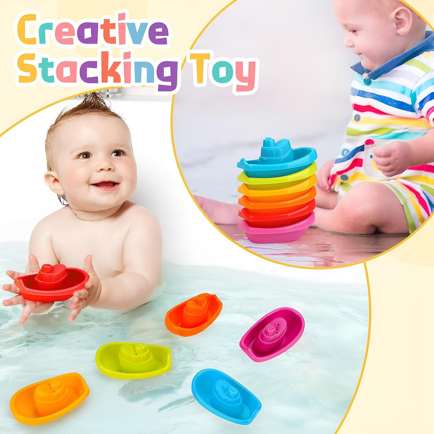 5 in 1 Montessori Toy Set for Toddlers 1 2 3 Year Old Baby Busy Activity Cube Baby Bath Suction Spinner Stacking Water Boat Matching Eggs Toys for Kids Travel Birthday Chirstams Bathtime Gift image number 5