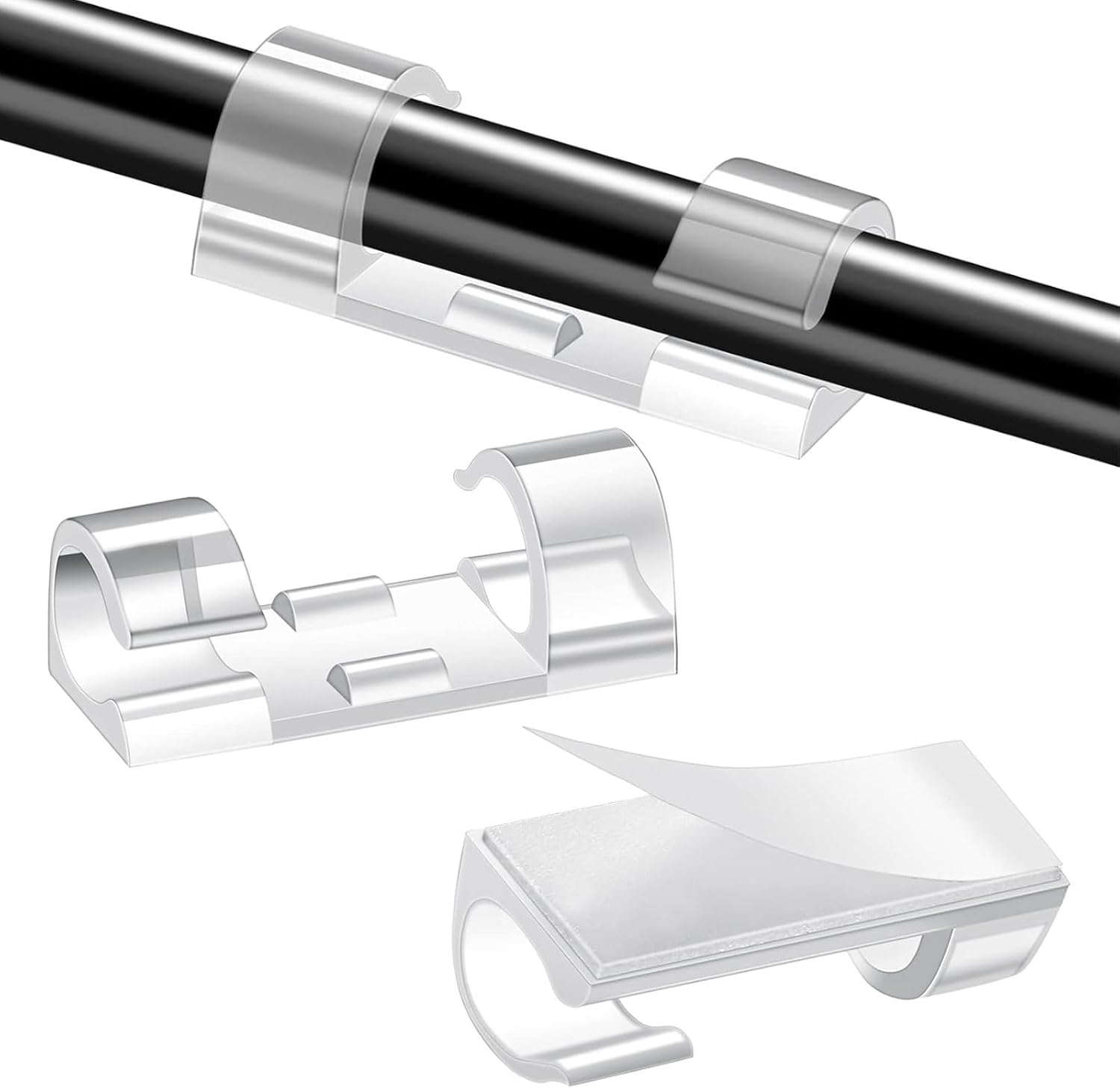 Rhoyee 50 PCS Clear Cable Clips with Strong Adhesive &ndash; Wire Holder Cord Organizer for Wall, Desk, Car, Home Office &ndash; Self-Adhesive Cable Management Clips for TV, PC, USB Cords (1.57X0.59X0.45In) image number 6