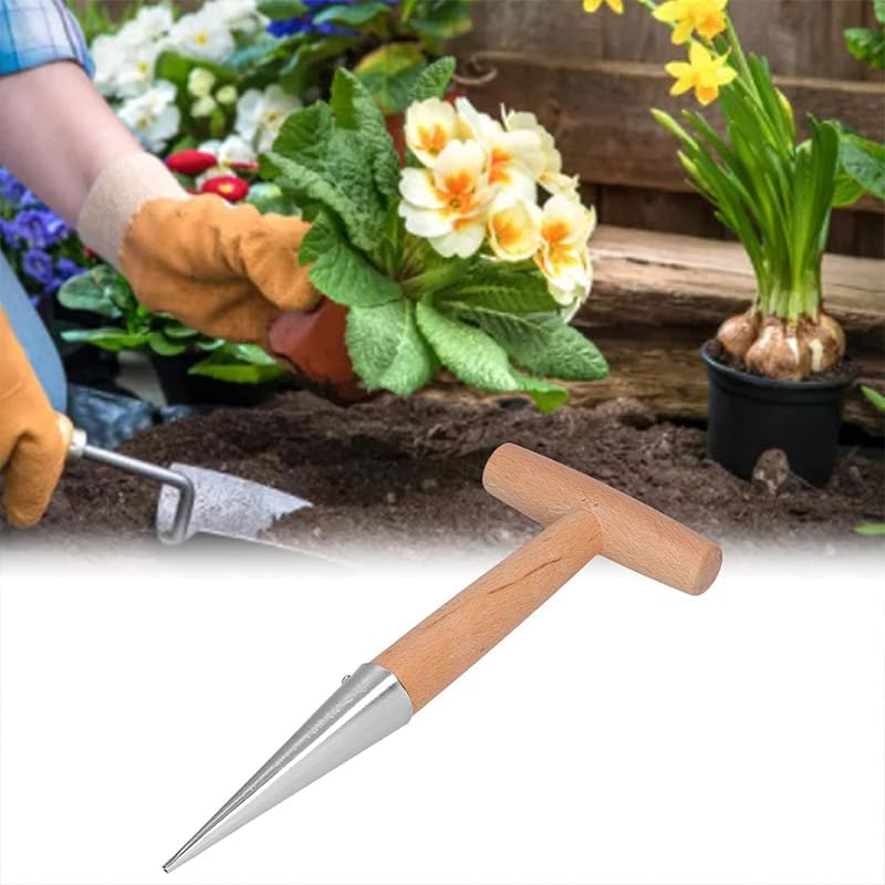 AIMALL 2PCS T-Type Dibber Tool &ndash; 11.02In Wooden Handle Planting and Fertilization Tool for Gardening, Seedling Transfer, and Soil Drilling image number 4