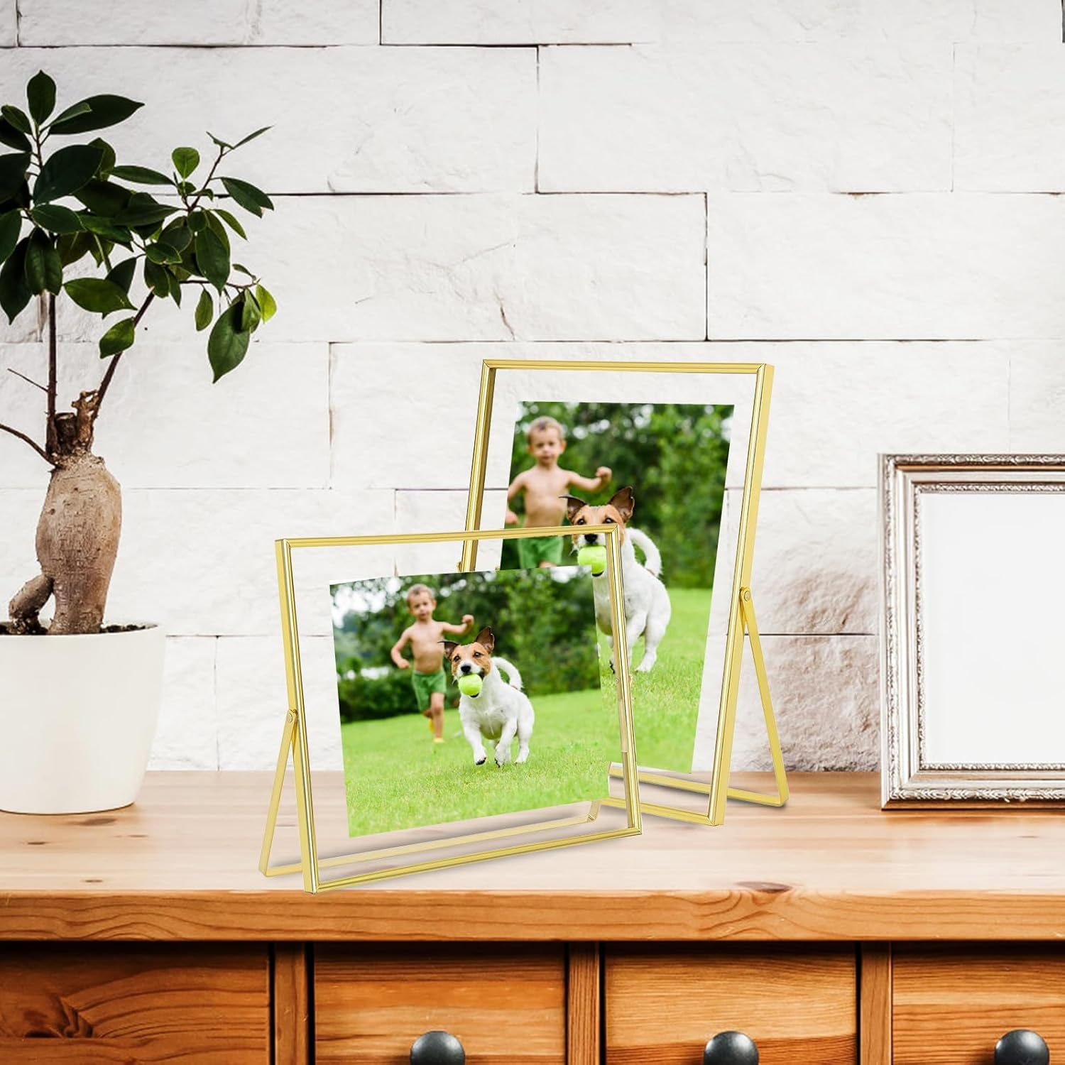 6 Inch Picture Frame, 10X15Cm Photo Frame Floating Frame in Metal with Acrylic Glass, Children'S Art Photo Frame, Table Decoration for Bedroom Desk Living Room Gallery, Vertical + Horizontal (Gold)