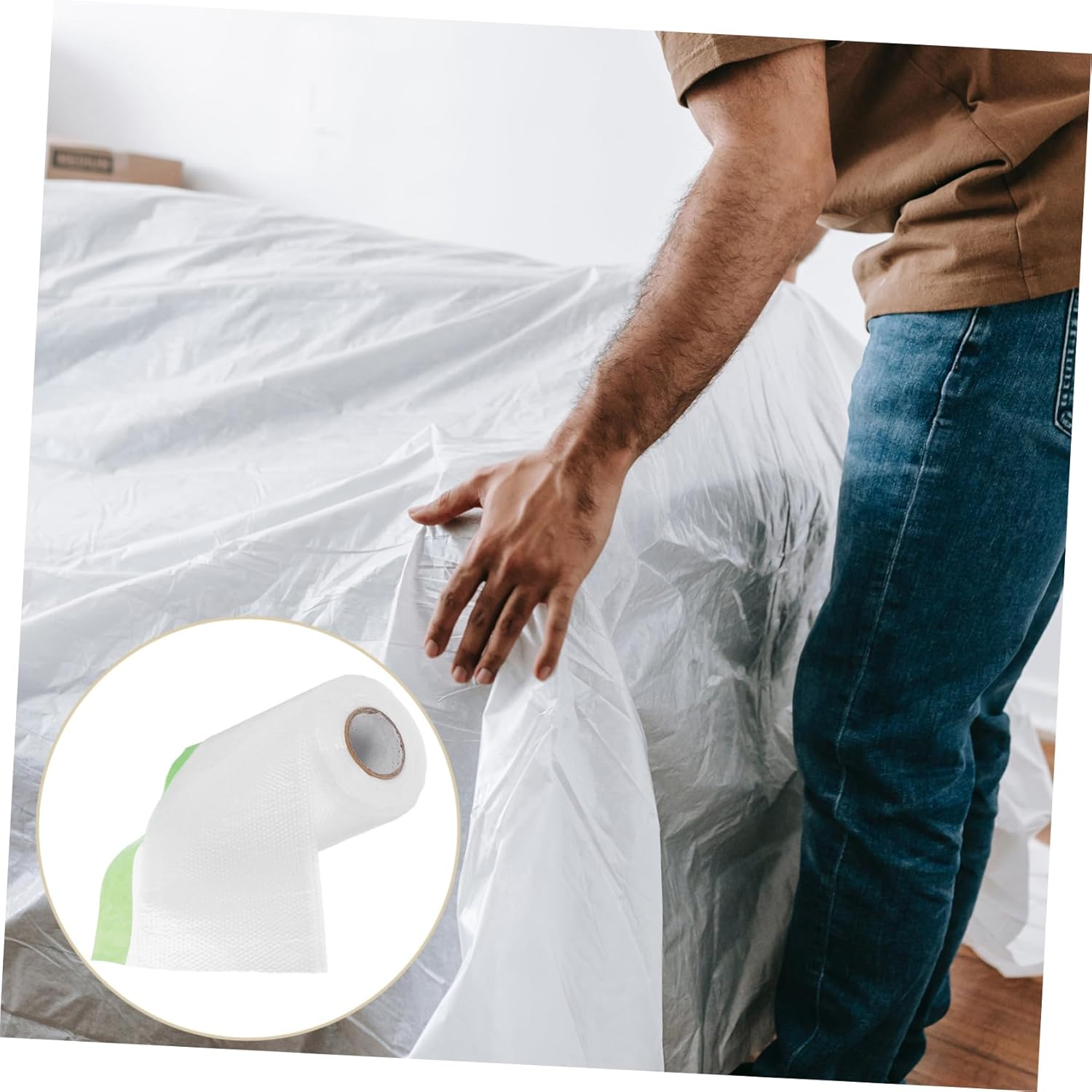 Masking Film for Painting Car Paint Spray Pre-Taped Adhesive Film Roll for Covering Skirting Frames Furniture Protection Reusable Low Tack Japanese Paper image number 6