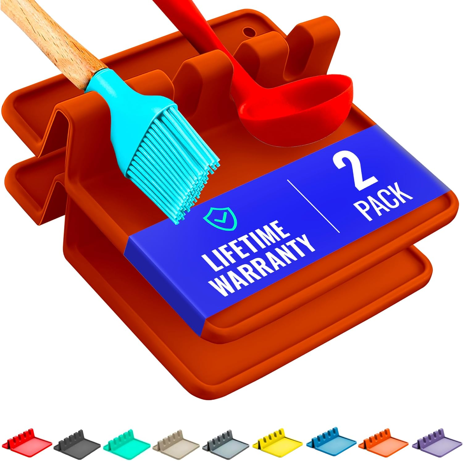 Cooler Kitchen Red Silicone Spoon Rest for Stove Top with Drip Pad (Two Pack) - Heat-Resistant, Bpa-Free Utensil Rest & Spoon Holder for Kitchen Counter - Grill Utensil Holder for Spatulas - Oatmeal image number 4