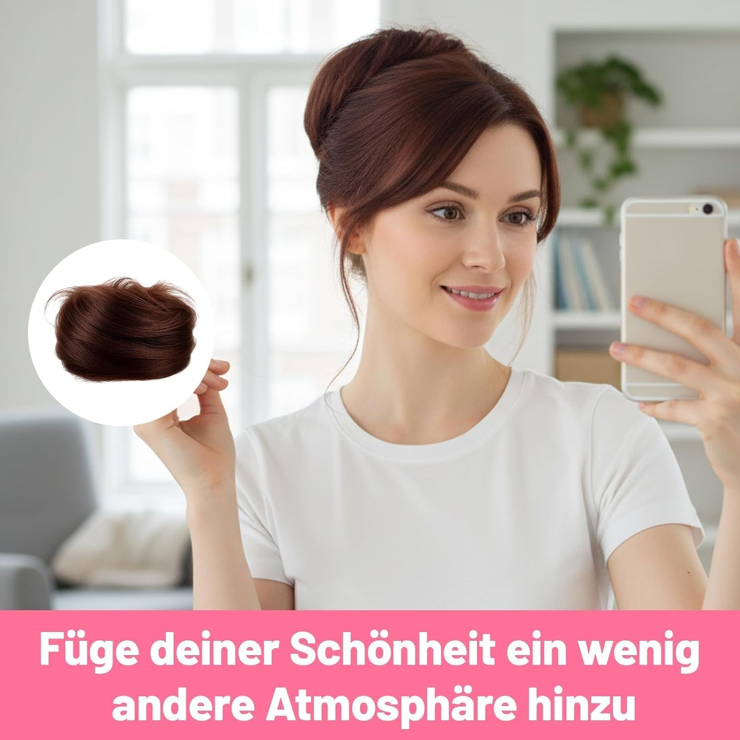 Hairpieces for Thin Hair, Real Hair Piece Bun Hair Scrunchie with Hair, Natural Look, 10 X 10 X 2 Cm image number 2