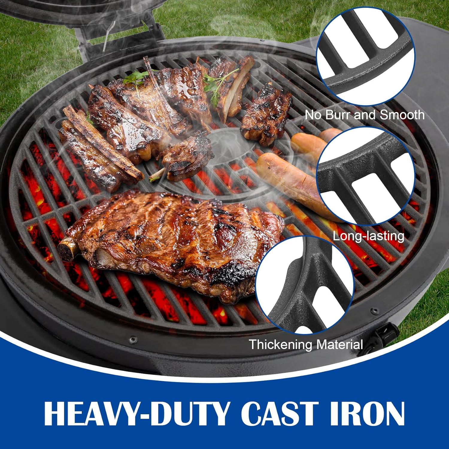 19.5" round Grill Grate for Akorn Kamado Ceramic Grill Char Griller Akorn 16620 E56720 16820 Parts, Cast Iron Grate for Char-Griller E16620 Pit Boss K24 Louisiana Grills K24 Replacement, Firepit Grate image number 5