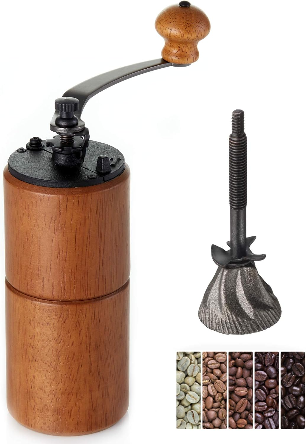 (Brown Wood) - Akirakoki Manual Coffee Bean Grinder Wooden Mill with Cast Iron Burr, Large Capacity Hand Crank, Portable Travel Camping Adjustable (Brown Wood) image number 5