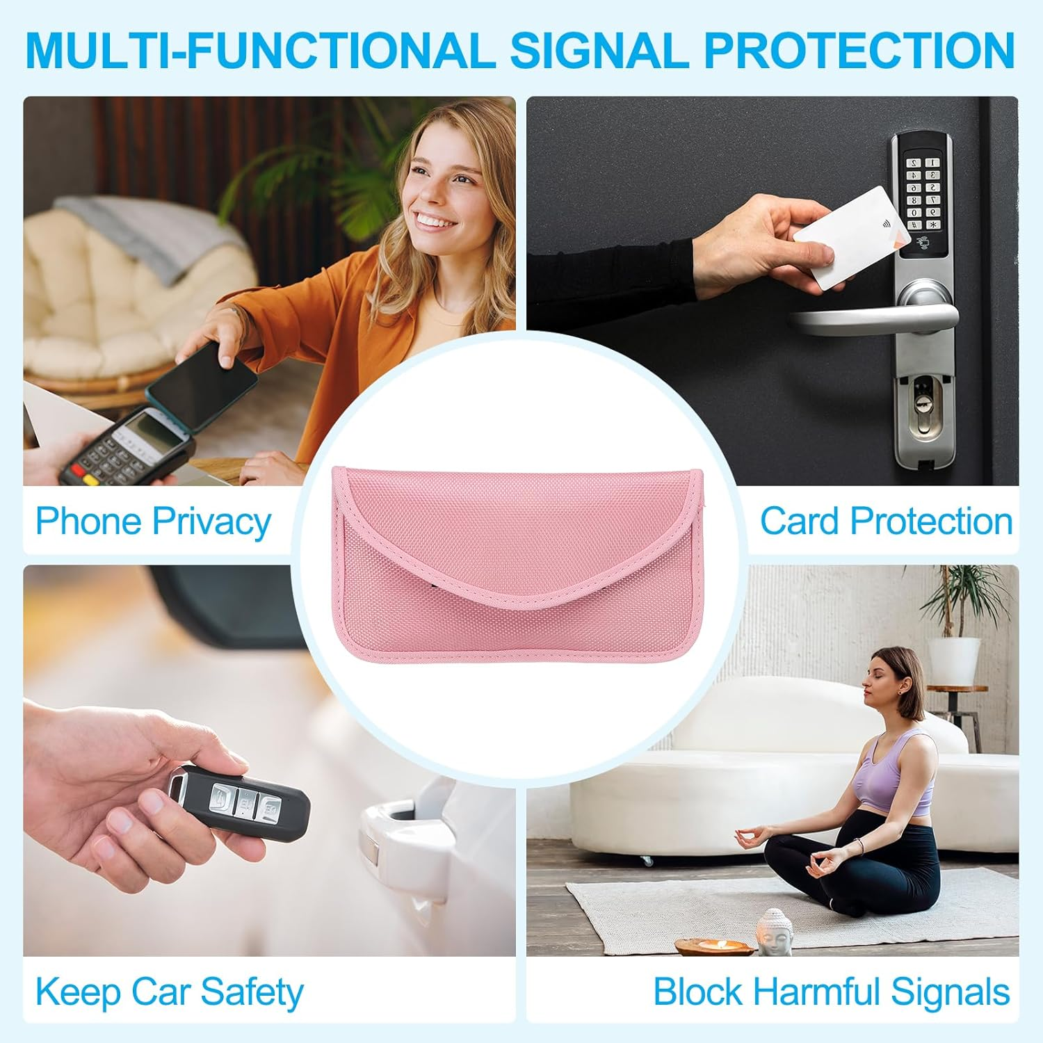 Faraday Bags, 2 Pack 6.5 Inch Signal Blocking Key Pouch Anti-Theft Car Protection Cell Phone RFID GPS Shielding Wallet for Privacy Card Protection, Pink image number 4