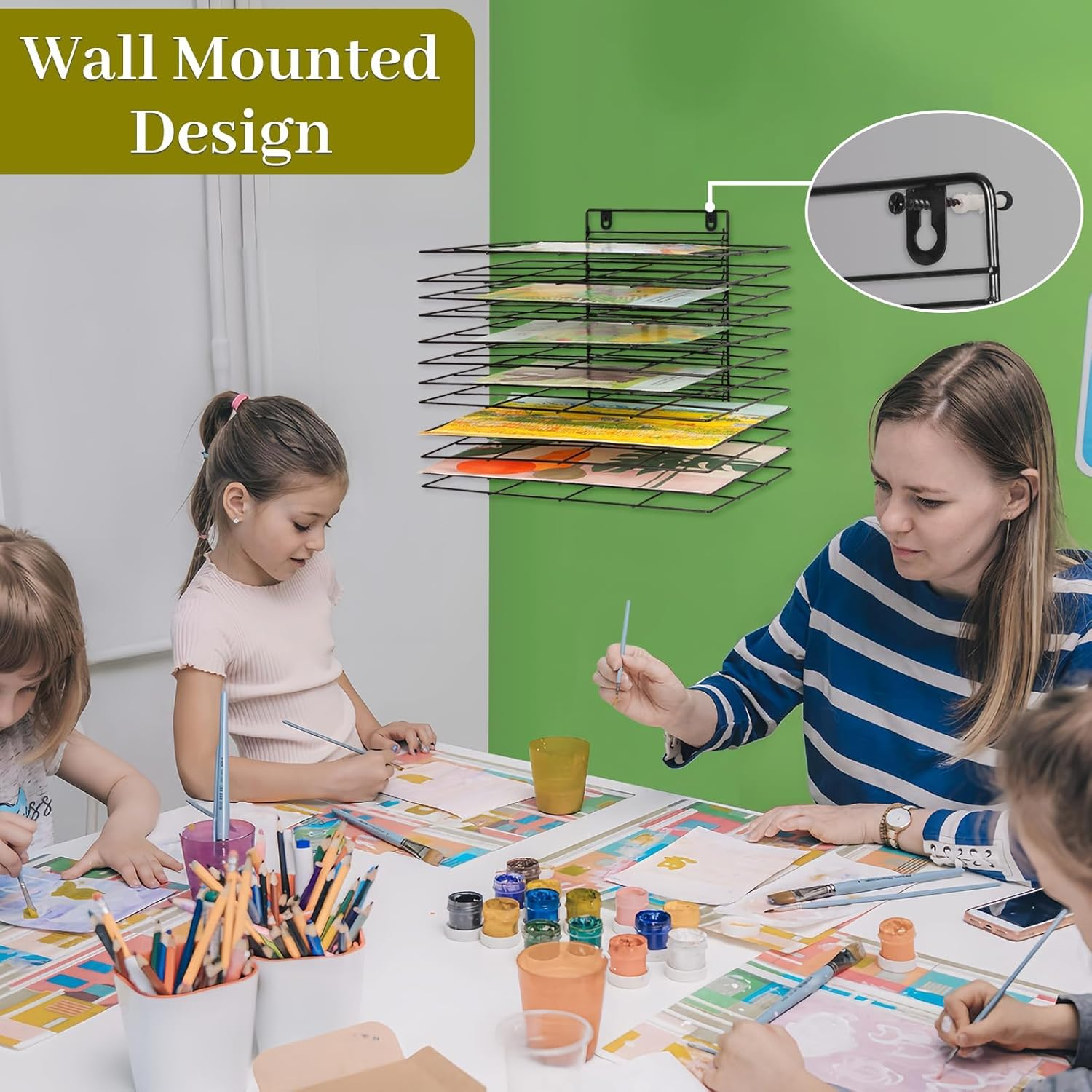 Lzttyee Art Drying Rack for Classroom Paint Drying Rack Small Art Drying Rack Wall Art Storage Rack with 12 Removable Shelves for Classrooms and Art Studios (12 Shelves)