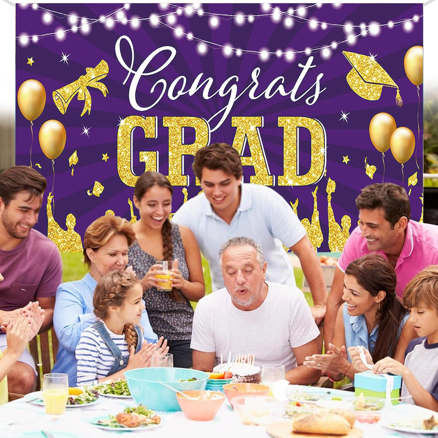 Graduation Backdrop 2025 Graduation Party Decorations Congrats Grad Banner 2025 Congrats Grad Backdrop Congratulations Graduates Background (Purple) - Purple image number 1