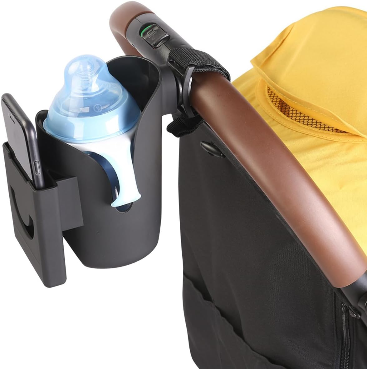 Minnieme Versatile Stroller Cup Holder with Phone Storage - Adjustable & Secure Baby Bottle and Drink Holder for All Stroller Types - for Stability on the Go image number 5