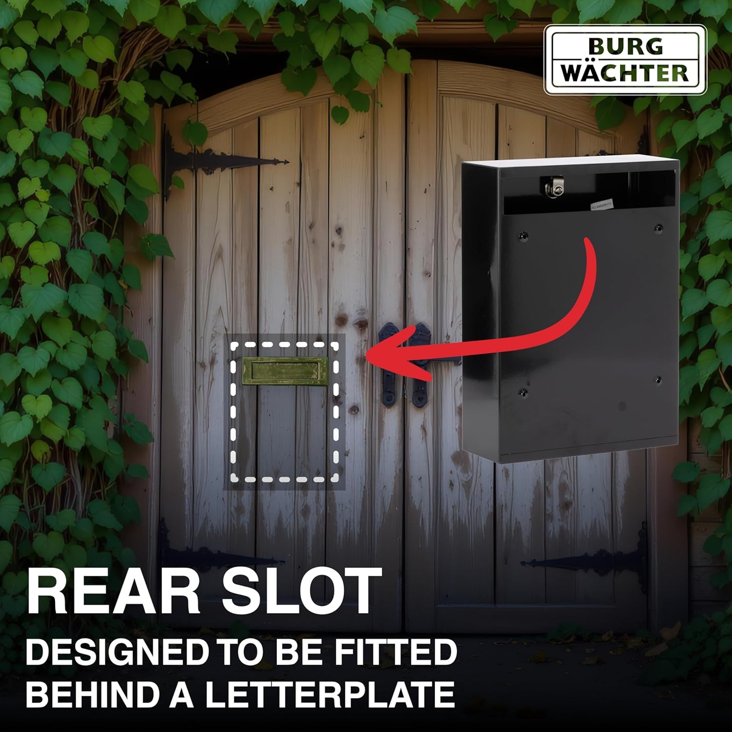 Burg W&auml;chter Forth Rear Access Gate & Wall Mounted Galvanised Steel Lockable Weatherproof Post Box - Black - 25X35X10Cm image number 5