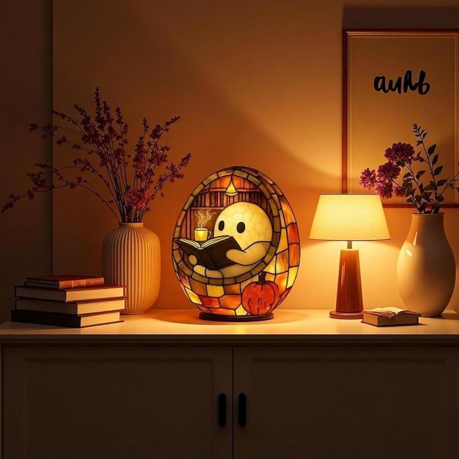 Ghost Reading Book Lamp, Adorable Ghost Reading Night Light, Cute LED Lights, Halloween Nightlights & Mantel Table Decor for Book Lover Readers Kids Adults Study Room image number 2