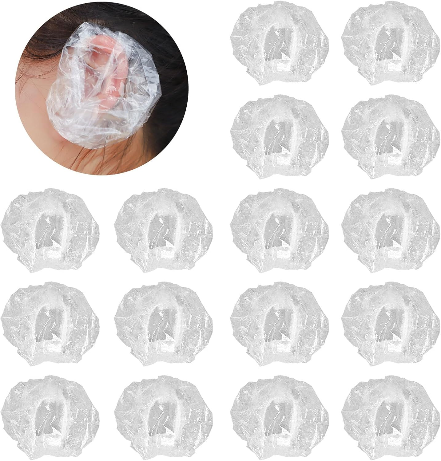 300 Pcs Clear Ear Protectors Plastic Elastic Waterproof Cap Earmuffs Ear Covers for Hair Dye Shower Bathing Home Use Hotel Hair Salon Spa Treatment (300 Pcs)