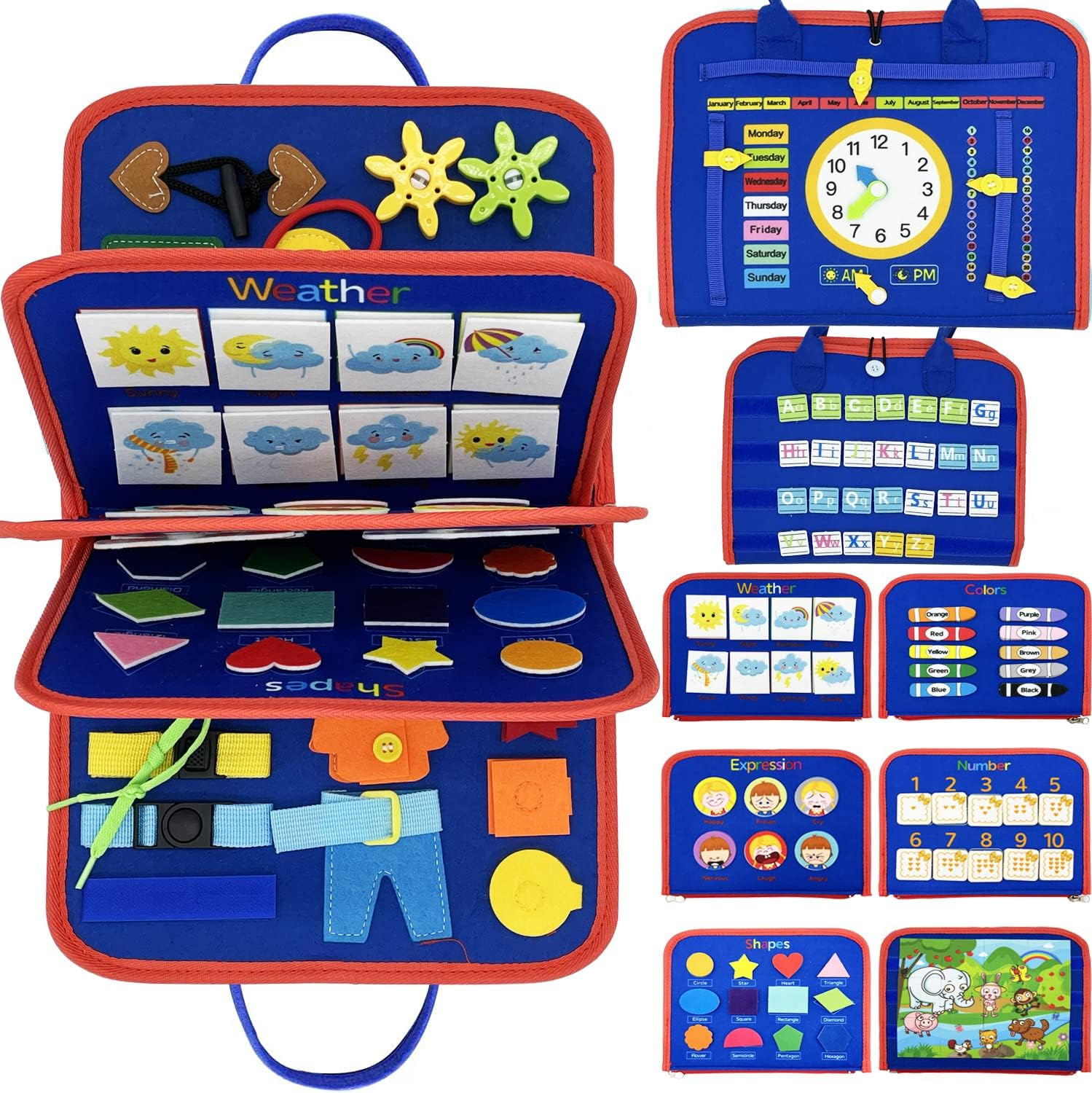 Busy Board, Toddler Travel Toys, Quiet Book, Sensory Toys for Toddlers 2 3 4, Montessori Toys for Toddler Activities Board, Educational Toys for 2 Year Old Girls Boys Gift (Blue) image number 3