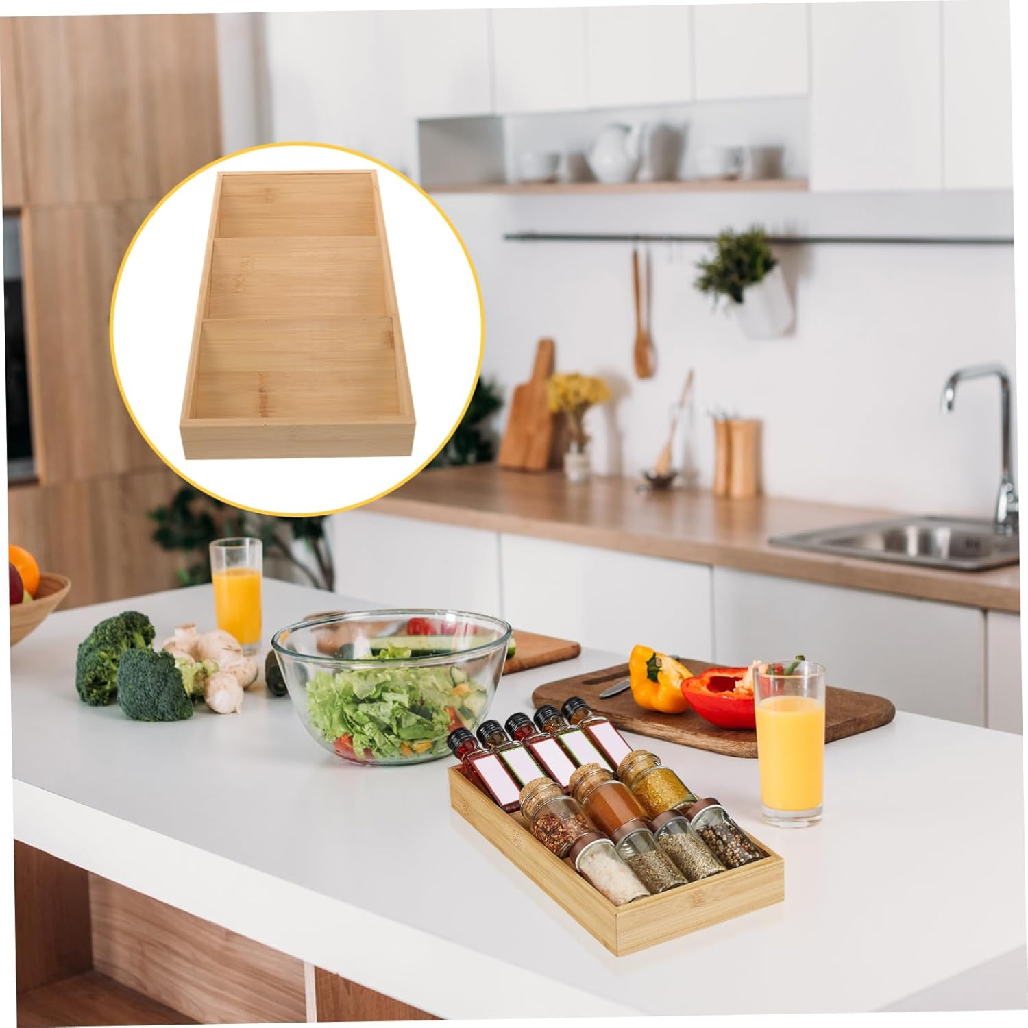 Hoement Bamboo Spice Rack 3-Tier Kitchen Organizer Spice Shelf for Seasoning Bottles Storage Countertop and Cabinet Condiment Holder image number 1