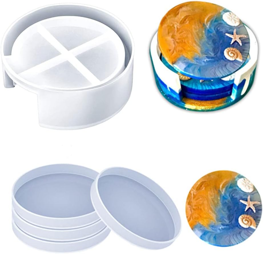 6 Pack Coaster Resin Moulds, Silicone Coaster Mat Storage Holder Set,Silicone Coaster Storage Box Mould, Silicone Resin Molds, Epoxy Resin Moulds for Resin, Cups Mats, Home Decoration image number 4