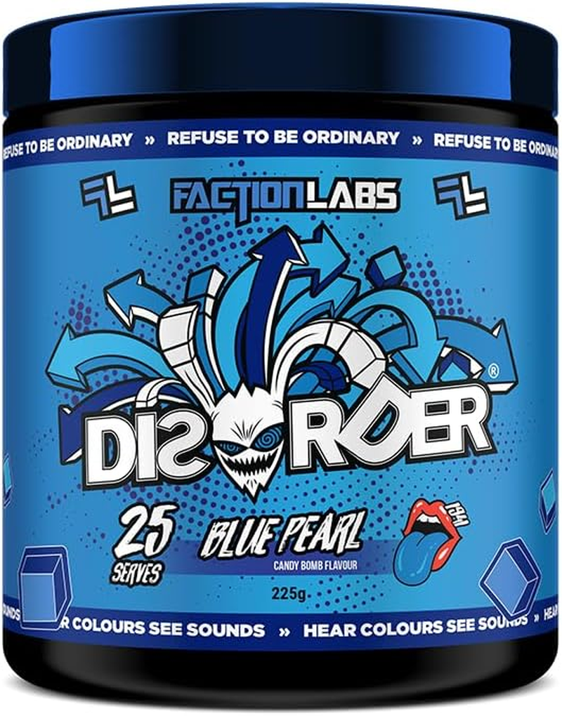 Faction Labs Disorder Original Pre Workout Powder, Blue Pearl, Sugar Free Caffeinated Gym Supplement, 25 Serves, 225G image number 2