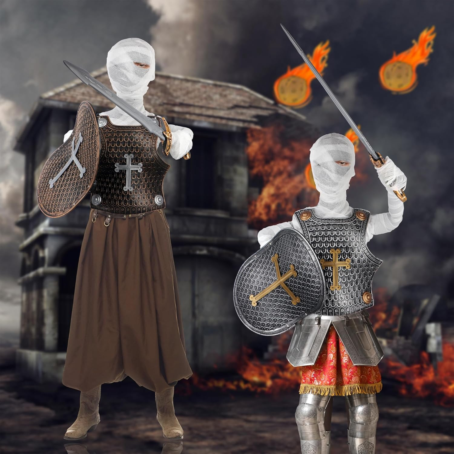 Crusaders Medieval Knight Armor Props Set Including Chest Plate Shield and Swords image number 6