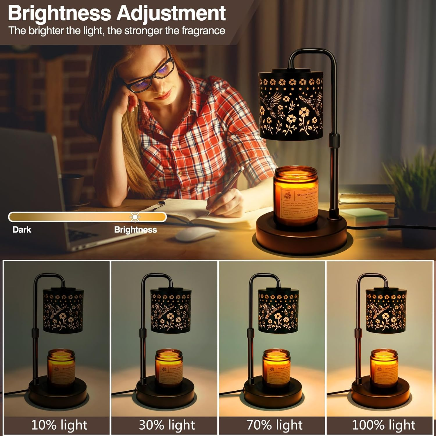 Candle Warmer Lamp with Timer & Dimmer, Adjustable Height Electric Wax Melt Warmer, Vintage Carved Craftsmanship for Scented Jar Candles, Mother&rsquo;S Day Gift, Home Decor