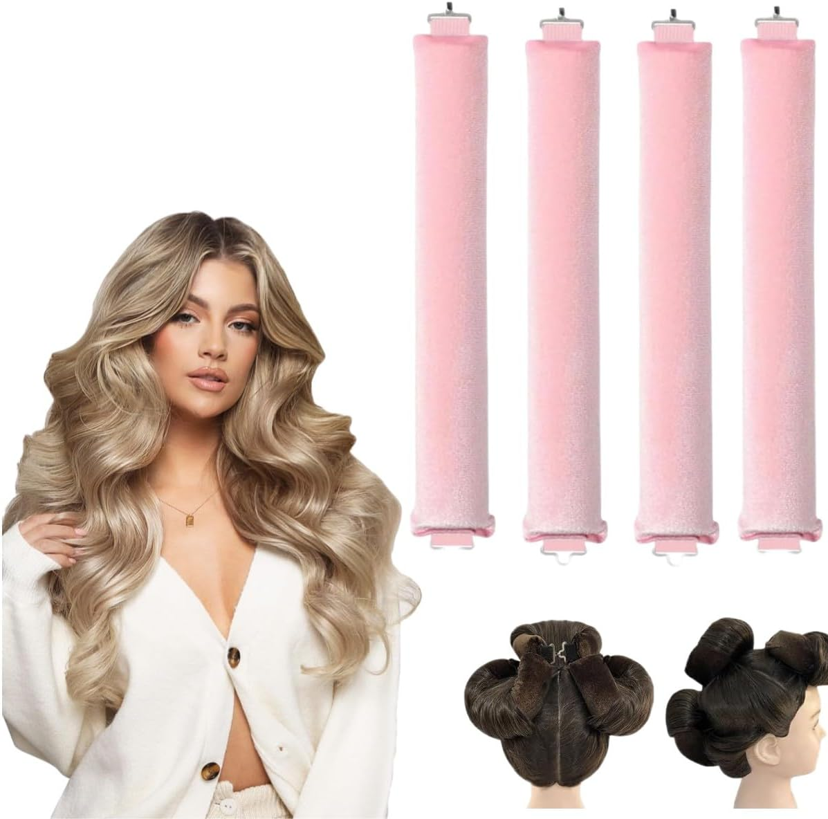 4PCS Heatless Hair Curler, Heatless Curlers Headband, Hair Curlers No Heat for All Hairs Types, Soft Hair Roller for Sleeping, Heatless Curling Set Overnight Curls (Black, 4 Pack (Without Silk Head Scarf))