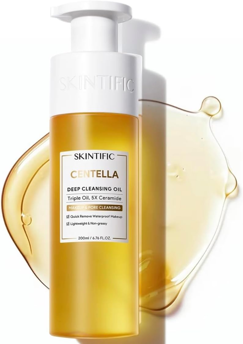 SKINTIFIC Centella Deep Cleansing Oil, Triple Oil System, 200Ml, Makeup and Pore Cleansing
