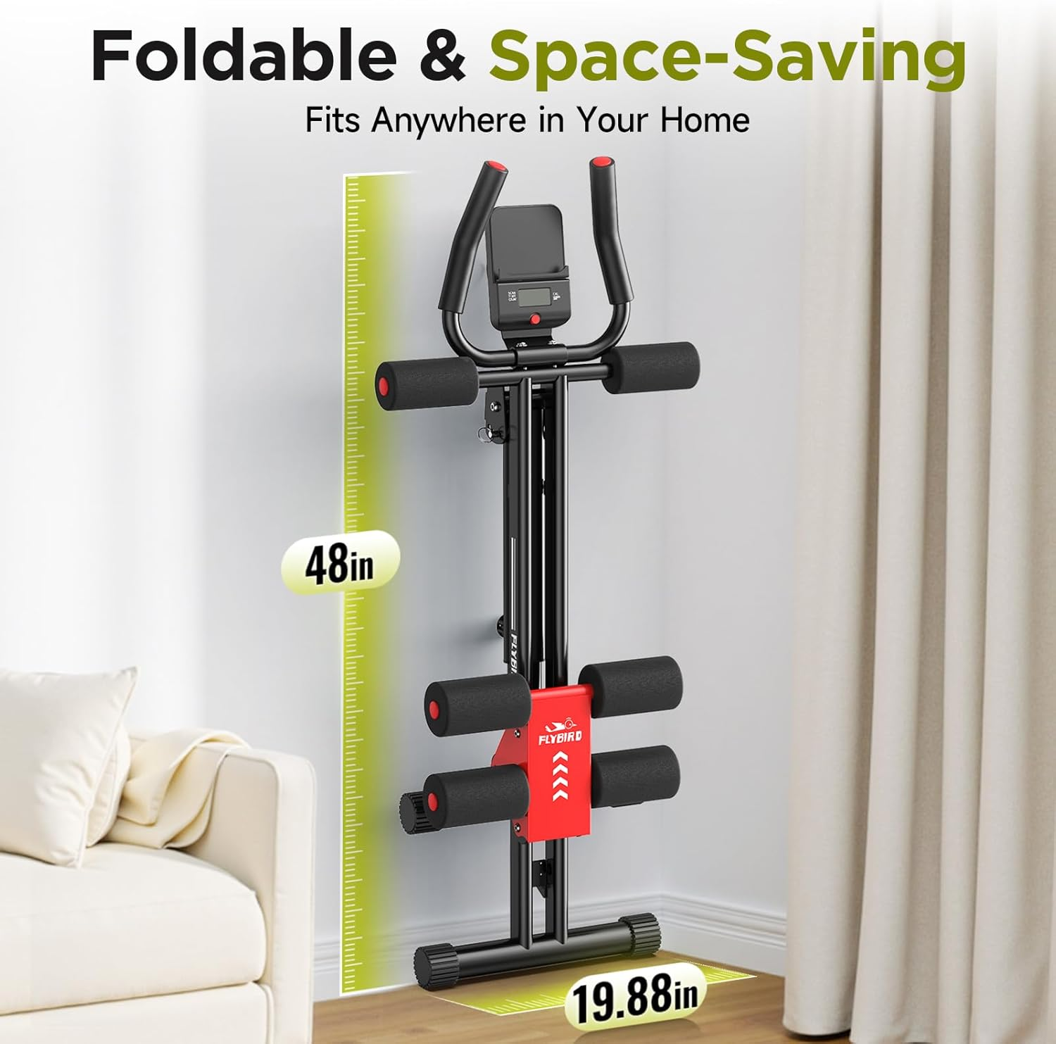 FLYBIRD Ab Workout Equipment, Adjustable Ab Machine Full Body Workout for Home Gym, Strength Training Exercise Equipment for Body Shaping Foldable Waist Trainer Suitable for Beginner Red image number 2