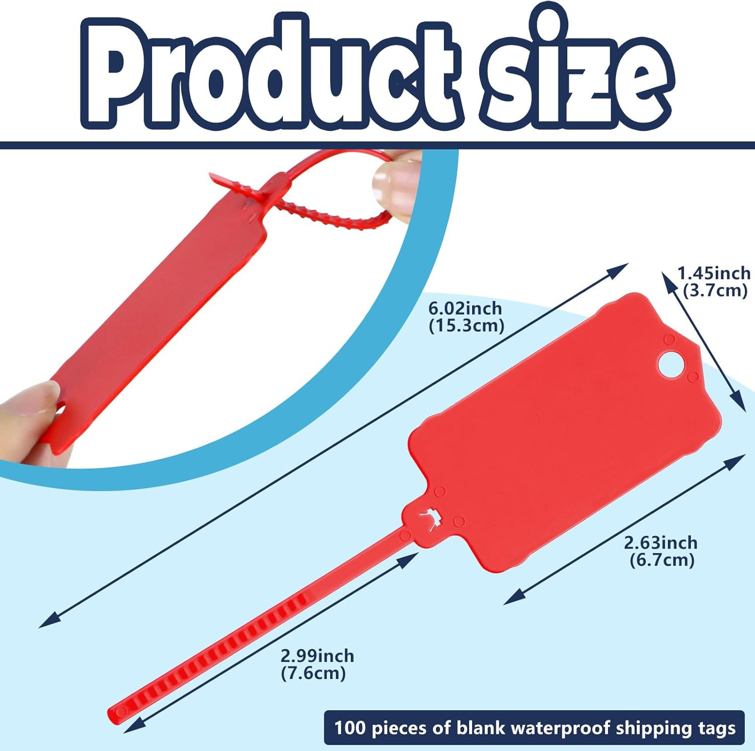 Leonbach Pack of 100 Plastic Shipping Tags, Waterproof Labels, Writable Hang Tags with Sealing Tape, Shipping Cable Ties, Label for Keys and Luggage - Red (2) image number 2