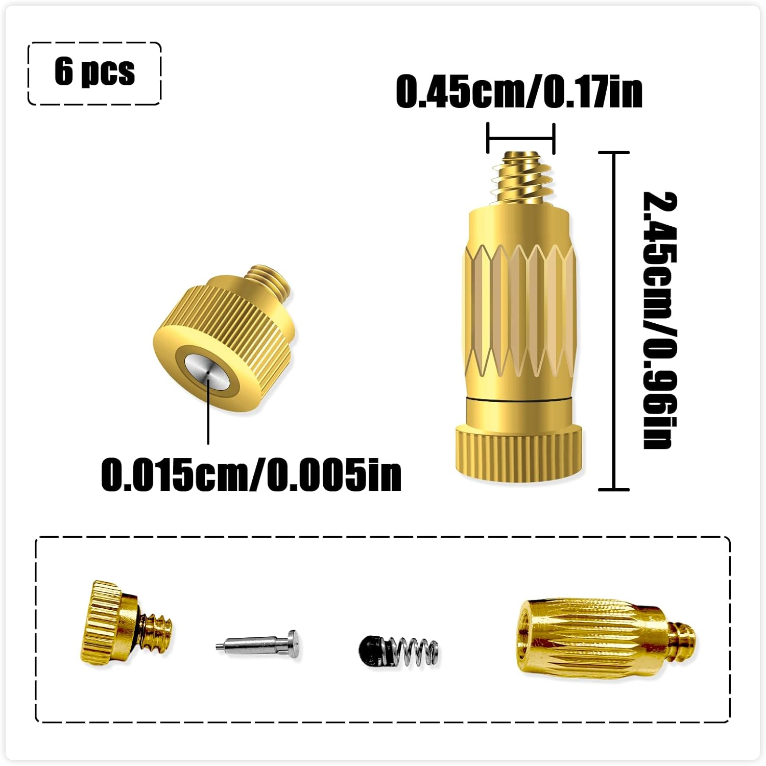 HAIKING Misting Spray Nozzles, 6 PCS Brass Misting Nozzle for Outdoor Cooling System (0.15 Mm/0.0059 in Orifice) image number 1