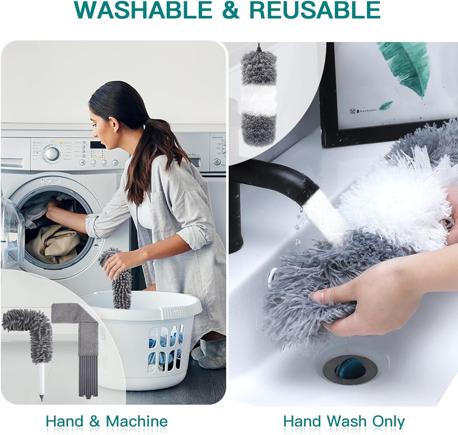 ZERIFAM Microfiber Duster Kit, 4 Pcs Microfiber Feather Duster with Extension Pole, Reusable Bendable Washable Dusters for Cleaning Ceiling Fan, High Ceiling, Blinds, Furniture, Cars (Grey/White) image number 4