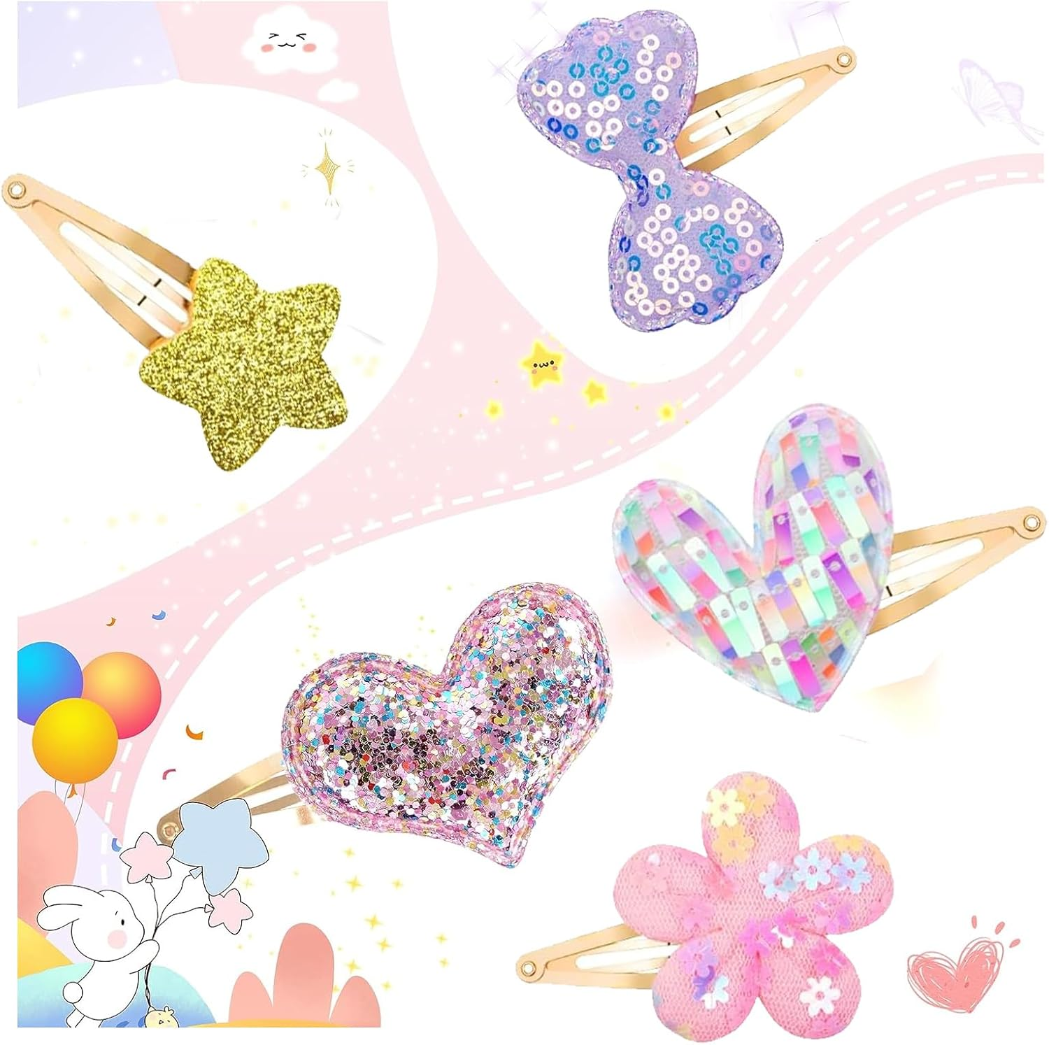Aikeis 16 Shiny Metal Snap Hair Clips Cute Hair Accessories Hair Clips Suitable for Girls Flower/Star/Crown/Heart/Butterfly Accessories image number 1