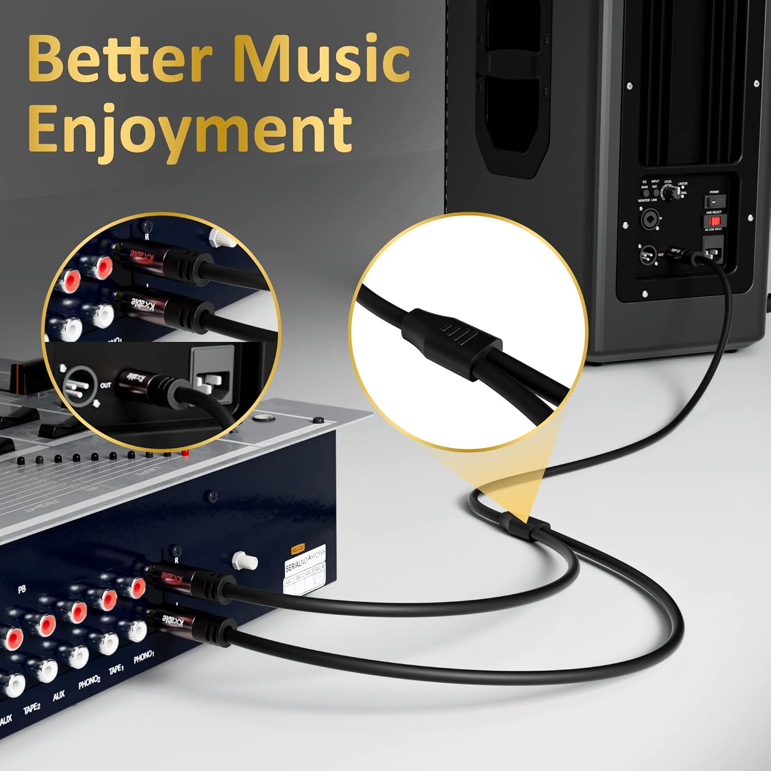 RCA Y-Adapter Splitter Cable (2 Pack-8Ft+8Ft), 1 RCA Male to 2 RCA Male Stereo Audio Subwoofer Cable, Bi-Directional, for Home Theater, Hi-Fi System, Amplifier, Speaker, 24K Gold Plated, OD:5.0MM image number 4