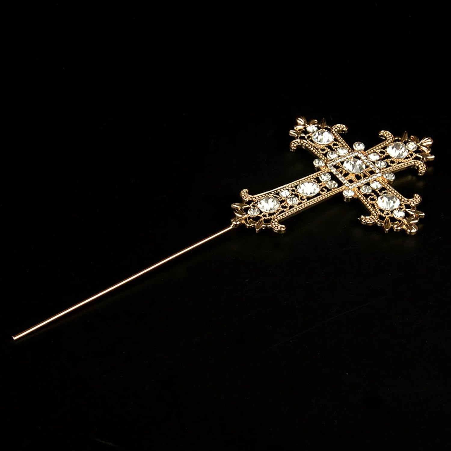 2 Pcs Cross Cake Toppers Rhinestone Cross Cupcake Toppers Glitter Crystal Dessert Cake Decorations for Birthday Wedding Baby Shower Christmas Baptism Communion Christening Religious Party Supplies - Golden Tone + Rose Golden image number 2