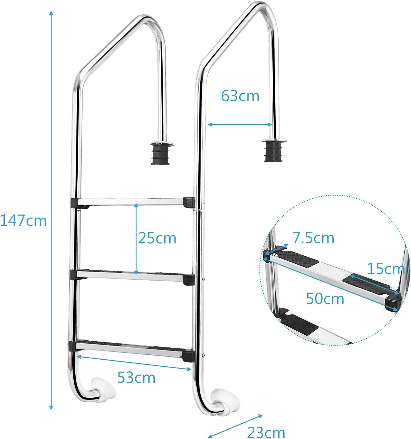 Costway 3-Step Split Stainless Steel Pool Ladder, Heavy Duty Steel Ladder for in Ground Pools, Pool Ladder W/Easy Mount Leg, Non-Slip Footstep image number 3