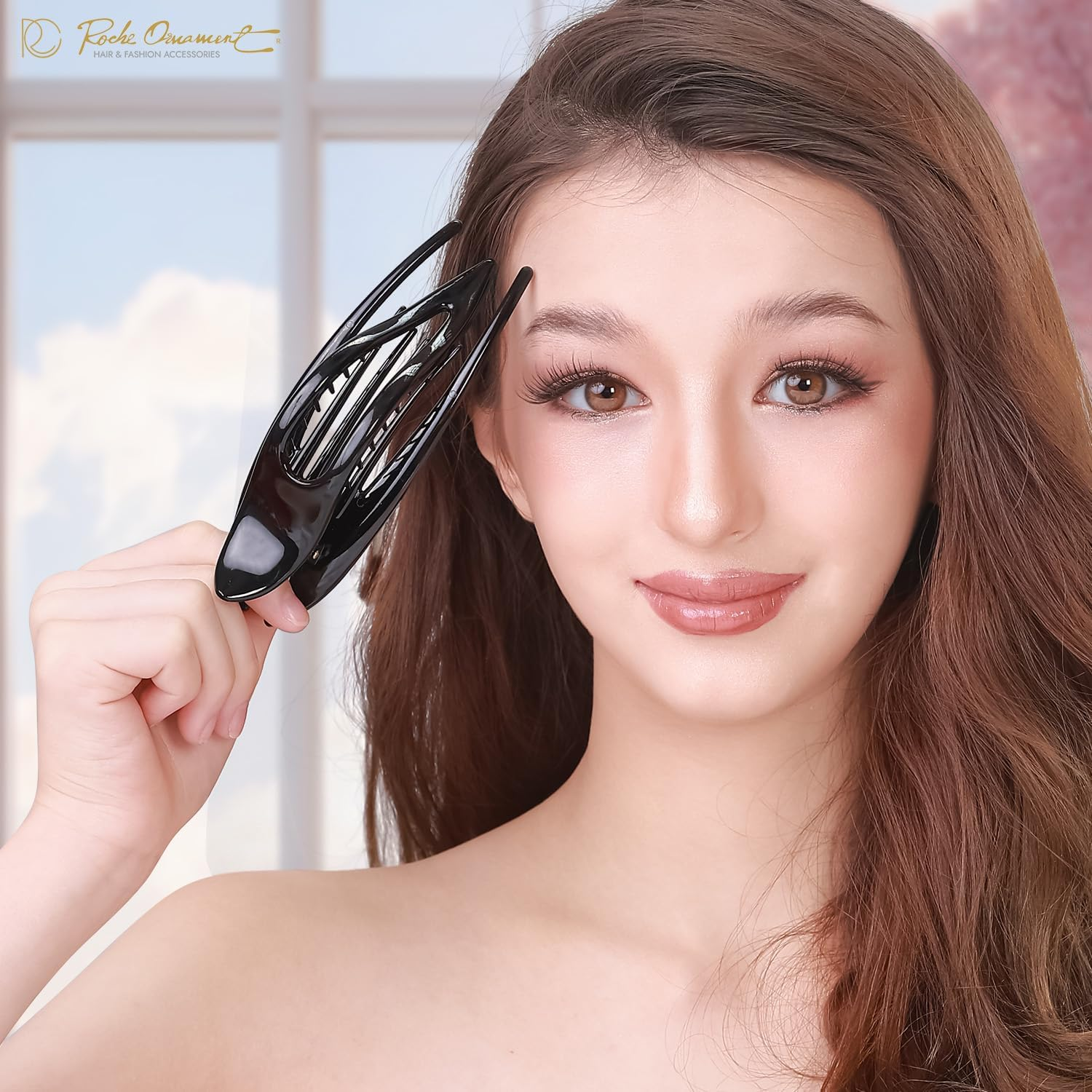 RC ROCHE 2 Pcs Flat Hair Clips Big Claw for Thick Hair French Duckbill Women No Slip Side Slide Curved Alligator Concord Strong Grip Hold Volume Lay down Clamp, Medium Black & Brown image number 2