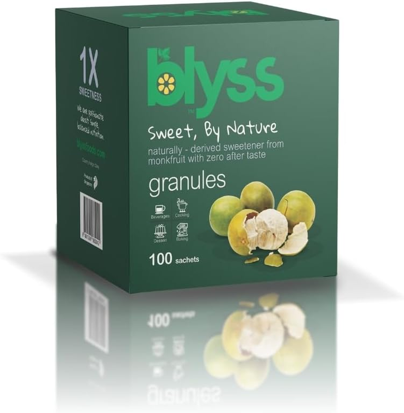 Blyss Granulated Monk Fruit Sweetener with Erythritol Packets (100 Sticks) - Zero Glycemic Index, Low Carb, Low Calorie, Sugar-Free, Keto & Diabetic Friendly, Non-Gmo
