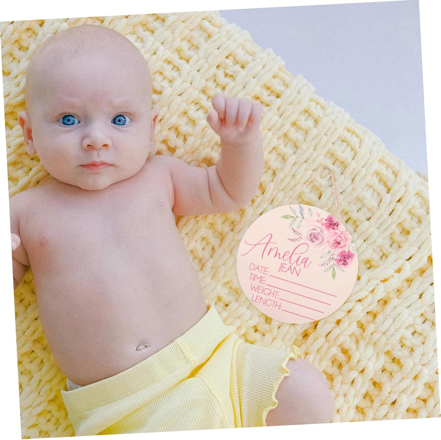 2Pcs Wooden Newborn Birth Announcement Name Sign Plaque for Decor Nursery Name Signs for Boy Newborn image number 1