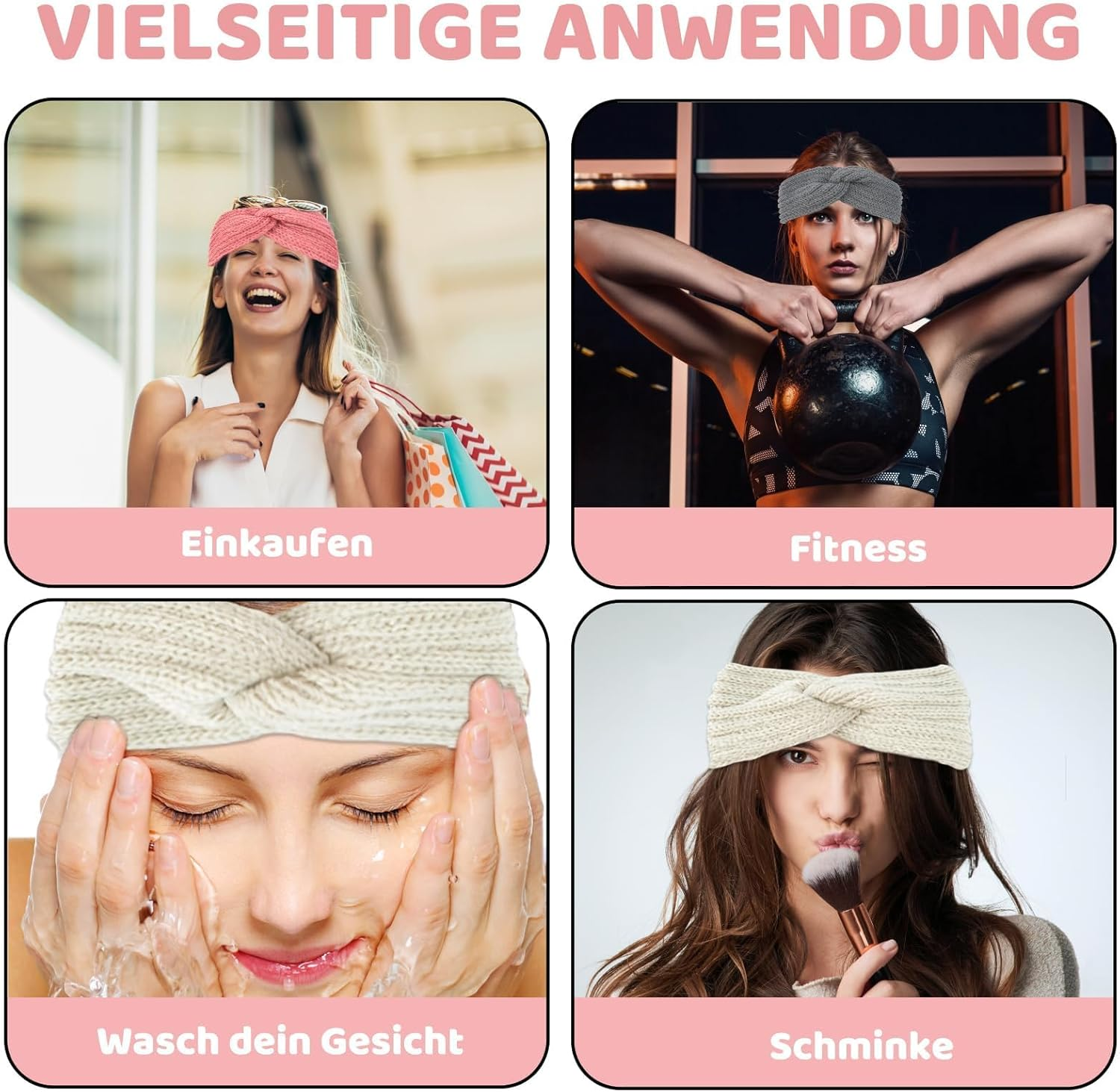 Women'S Winter Headband, Pack of 3 Ear Warmers, Sports Headband, Men, Grey and Beige