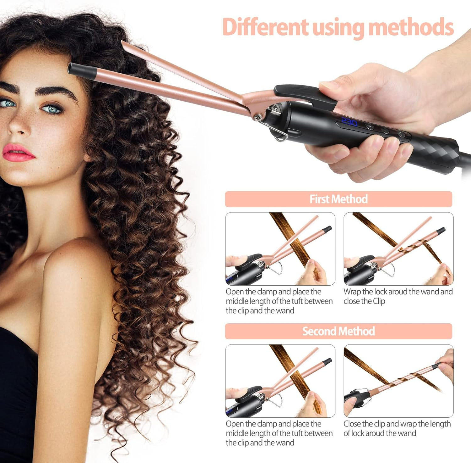 Curling Iron Small Curls, 9 Mm Ceramic Curling Iron Thin for Short/Medium Hair, Afro Curls, Small Curlers with Gloves (Reusable Packaging)