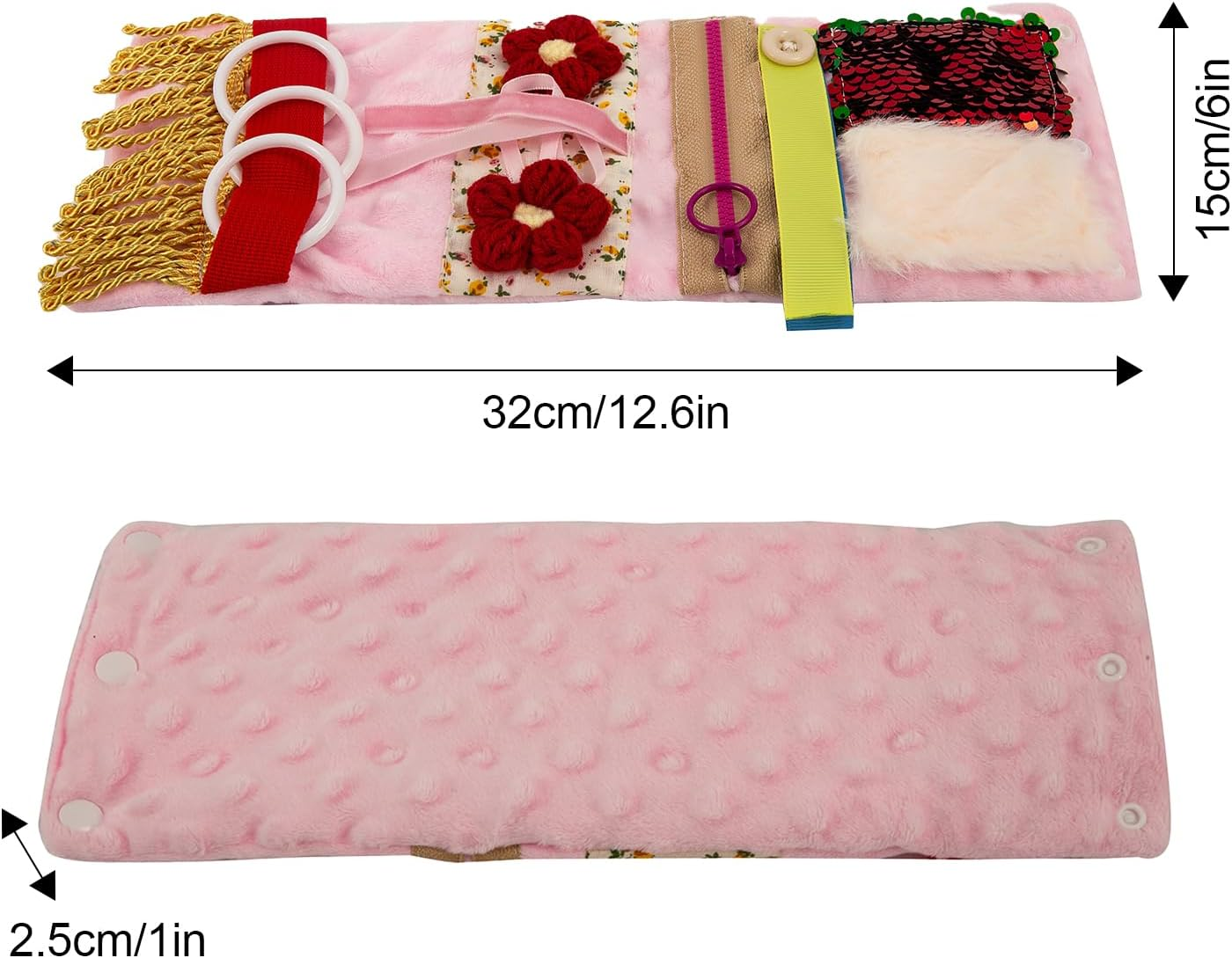 AGDGV Fidget Blanket for Alzheimer'S & Dementia Patients - Sensory Therapy Anxiety Relief Gifts for Seniors, Elderly Adults with Calming Textures, Pink Wrist Cuff Attachment, Dementia Activities Tools