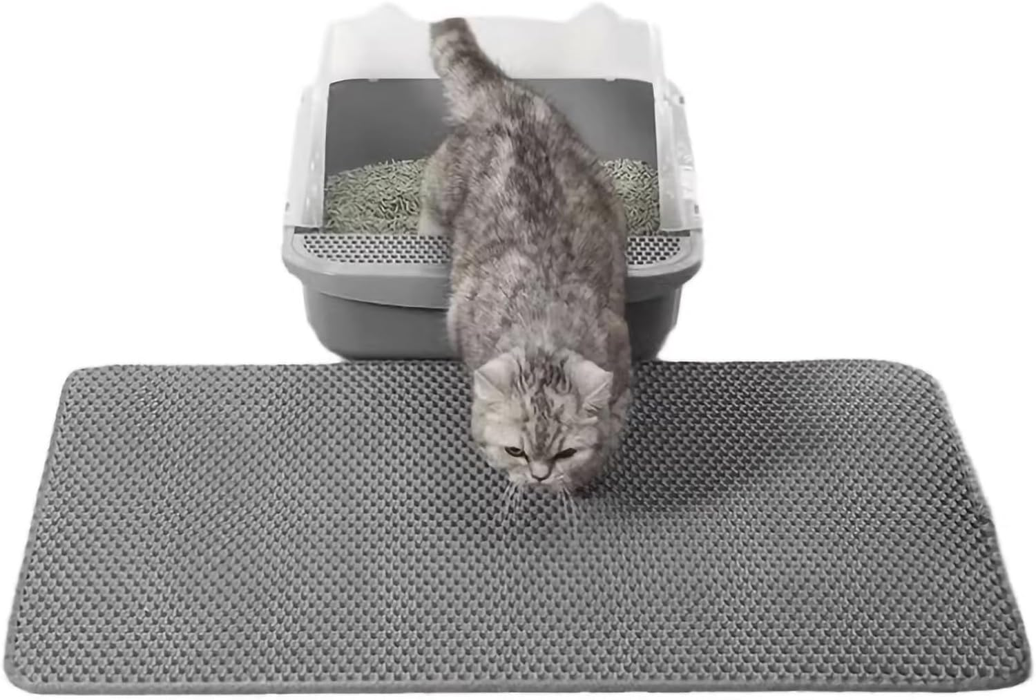 LMX Cat Litter Mat Trapping for Litter Box, No Slip, Waterproof, Honeycomb Double Layer Mats, Non Toxic, Easy Clean and Durable (Grey, Small(50 * 40Cm)) - Grey-Small image number 3
