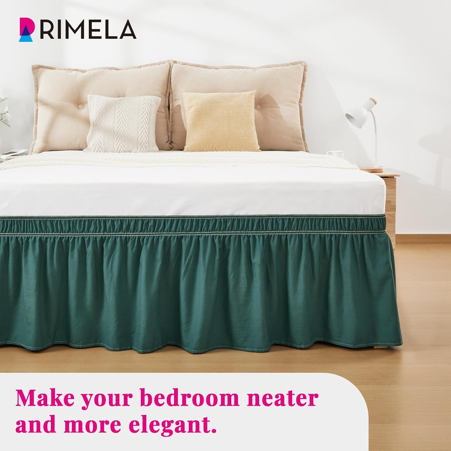 RIMELA Emerald Green Bed Skirt Queen Size 18 Inch Drop, Wrap around Elastic Bedskirt, Dust Ruffle for Adjustable Bed Base Machine Washable Easy to Install Bed Skirts image number 5