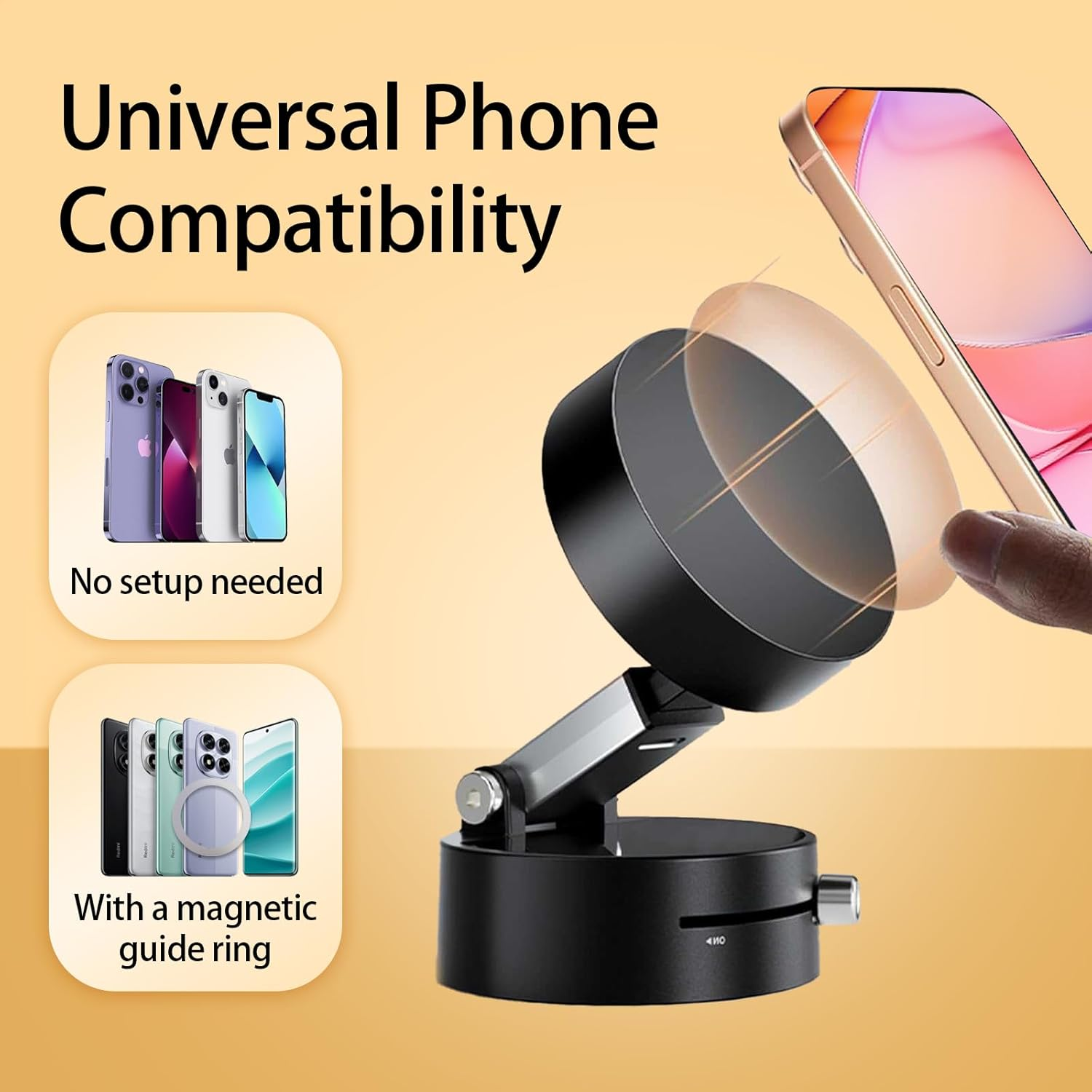 Vacuum Magnetic Phone Holder 360 Adjustable Strong Suction 89LBS for Car Gym Mirror Kitchen Desktop Smooth Surface Mount 1 Pack Black